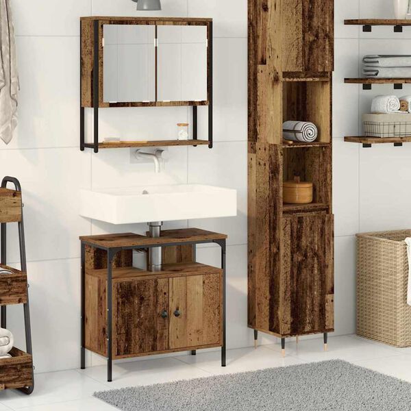 vidaXL Bathroom Furniture Set with Shelf 2 pcs Brown Engineered wood