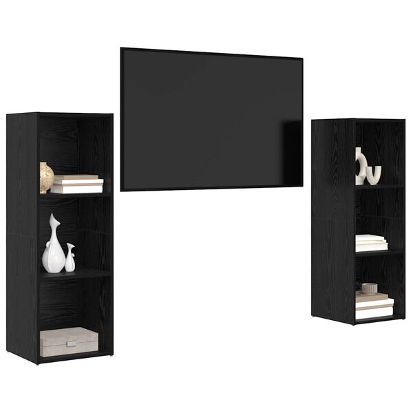 vidaXL TV Cabinet Set 2 pcs Black Oak 107 x 35 x 37 cm Engineered Wood