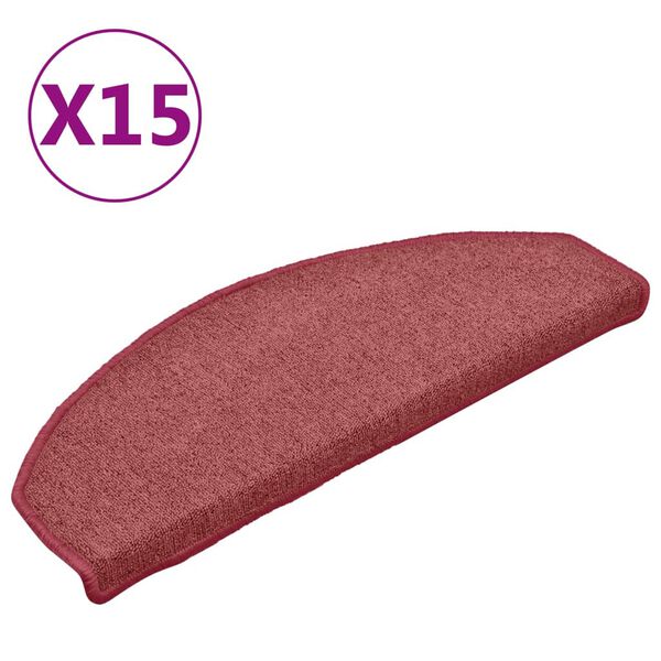 vidaXL Stair Mats 15 pcs 65x24x4 cm Bordeaux Half Round Large