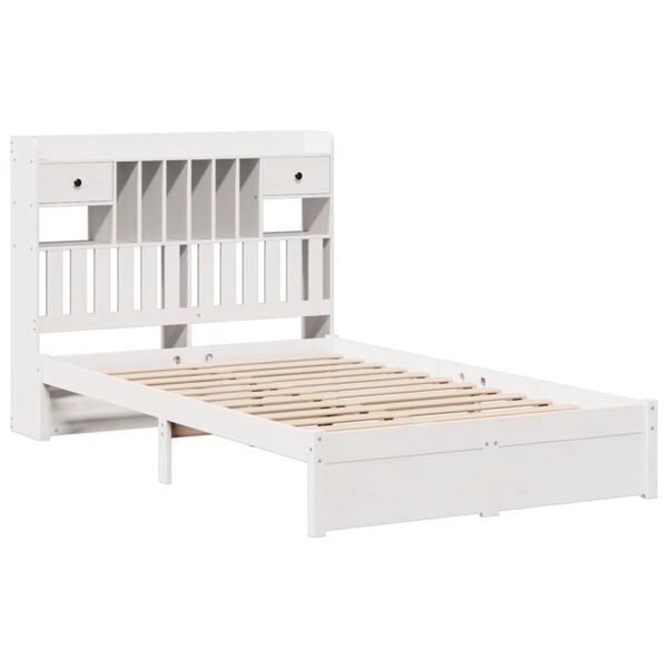 vidaXL Bookcase Bed without Mattress White 135x190cm Double Solid Wood Pine