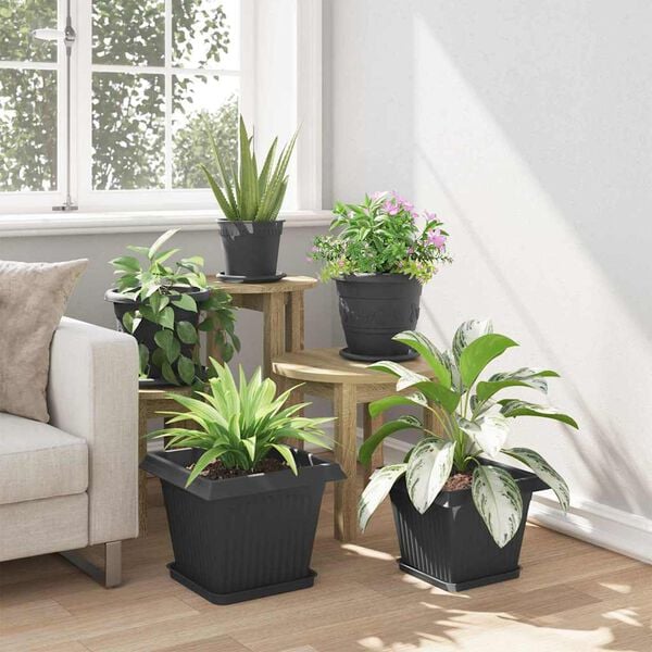 vidaXL Square Flower Pot 24 pcs Black 33 x 33 x 26 cm Plastic