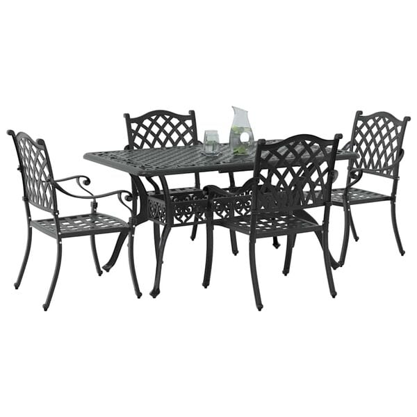 vidaXL Garden Dining Set 5 pcs Black Aluminium