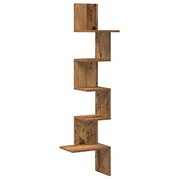 vidaXL Wall Corner Shelf Old Wood 32x32x127,5 cm Engineered Wood