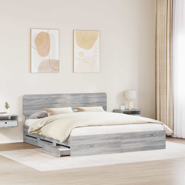 vidaXL Bed Frame with Drawer Grey Sonoma 180 x 200 cm Engineered Wood