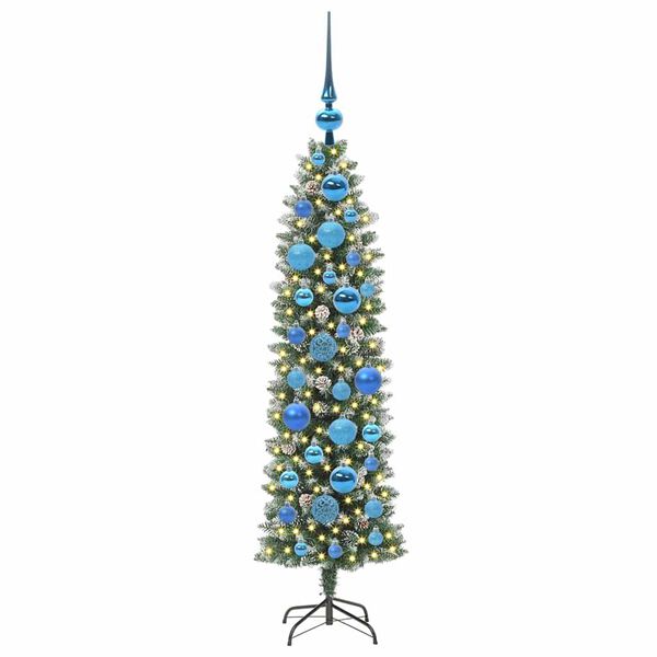 vidaXL Artificial Slim Christmas Tree Green and white 120 cm