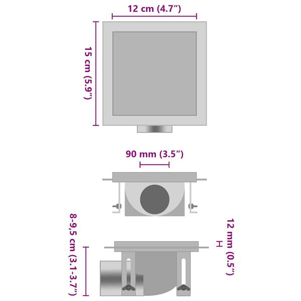 vidaXL Shower Drain With 2-in-1 Flat and Tile Insert Cover 15x15 cm Stainless Steel