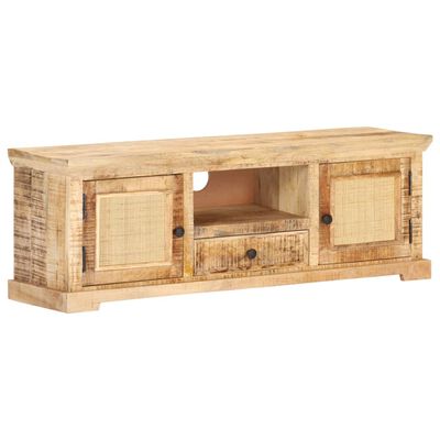 vidaXL TV Cabinet 120x30x40 cm Solid Mango Wood and Natural Cane