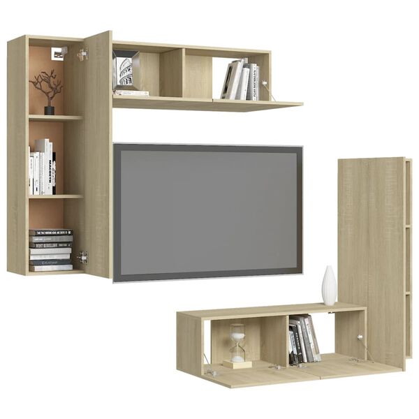 vidaXL 4 Piece TV Cabinet Set Sonoma Oak Engineered Wood