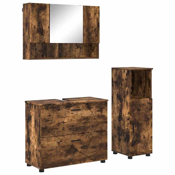 vidaXL Bathroom Furniture Set with Drawer with Shelf 3 pcs Smoked Oak