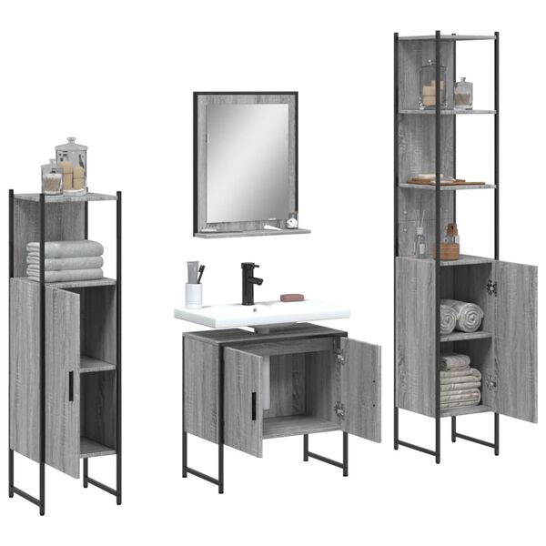 vidaXL 4 Piece Bathroom Cabinet Set Grey Sonoma Engineered Wood