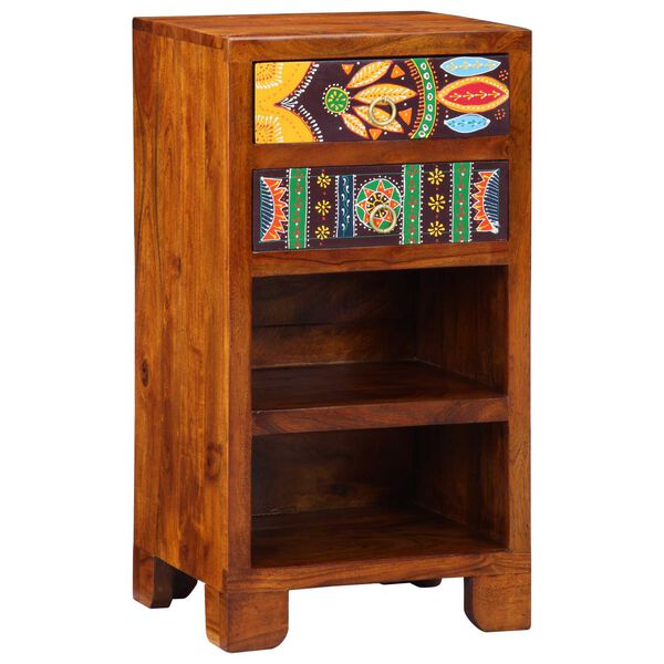 vidaXL Floral End Table with Drawer with Storage Brown 40 x 35 x 75 cm
