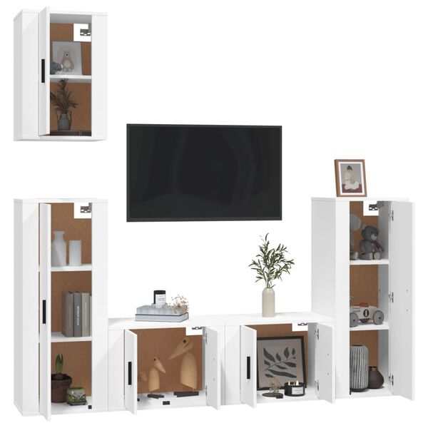 vidaXL 5 Piece TV Cabinet Set White Engineered Wood