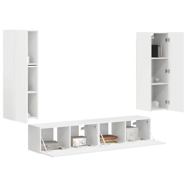 vidaXL TV Cabinet Set Wall-mounted 4 pcs White Engineered Wood