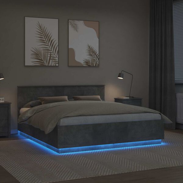 vidaXL Bed Frame Concrete Grey 200 x 200 cm Engineered Wood