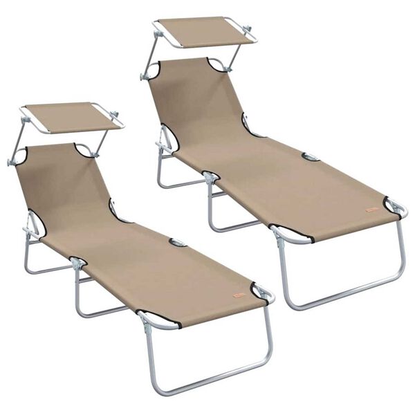 vidaXL Sun Lounger Folding 2-person 2 pcs Taupe 58 x 188 x 77cm Fabric