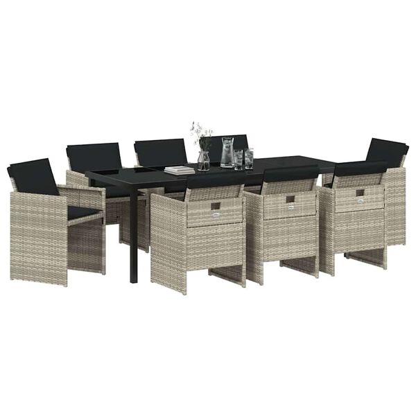 vidaXL Garden Dining Set 9 pcs Light Grey Poly Rattan