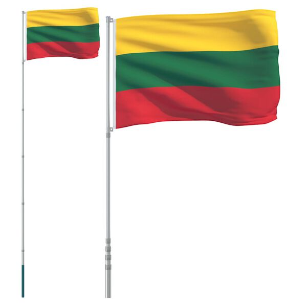 vidaXL Lithuania Flag and Pole 5.55 m Aluminium