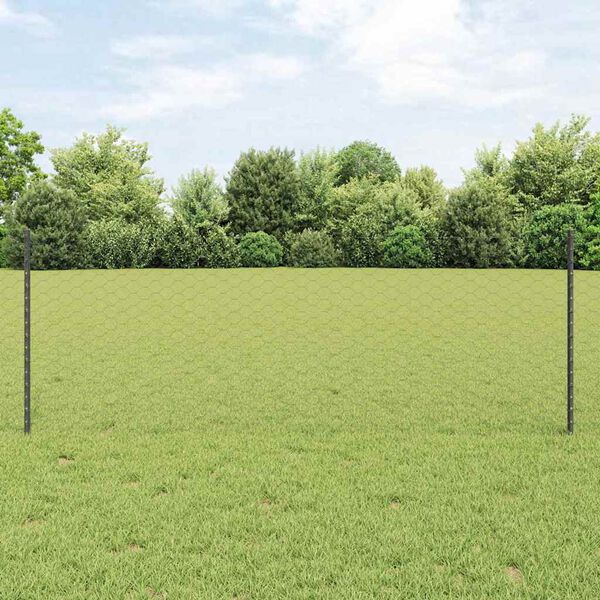 vidaXL Fence with Post Grey 0.8 x 100 m Steel and PVC