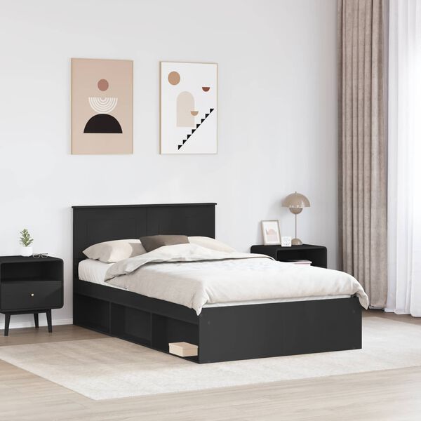 vidaXL Bed Frame with Headboard Black 120 x 190 cm Engineered wood