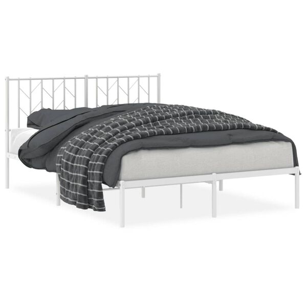 vidaXL Metal Bed Frame without Mattress with Headboard White 140x200cm