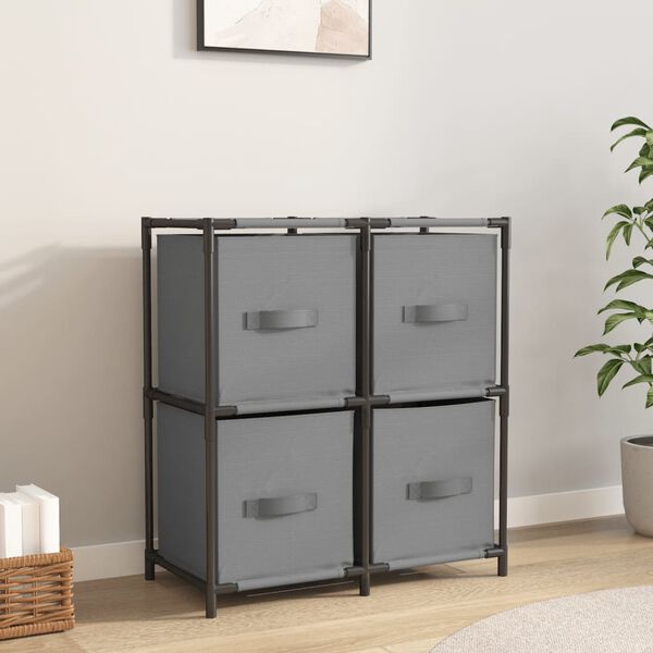 vidaXL Storage Cabinet with 4 Fabric Baskets Grey 63x30x71 cm Steel
