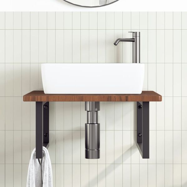 vidaXL Basin Shelf Wall Mounted Steel and Solid Wood Oak