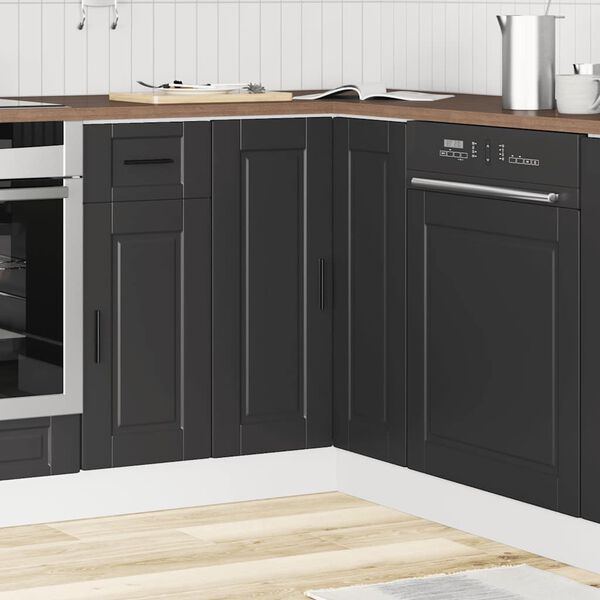 vidaXL Kitchen Corner Base Cabinet Porto Black Engineered Wood