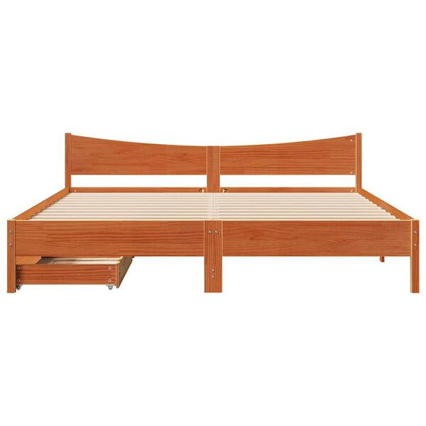 vidaXL Bed Frame with Drawers Wax Brown 180x200 cm Super King Solid Wood Pine