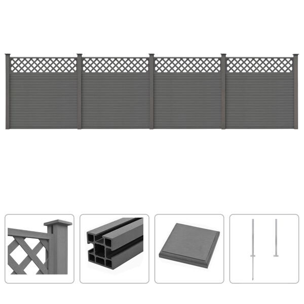 vidaXL Garden Fence with Trellis WPC 705x185 cm Grey