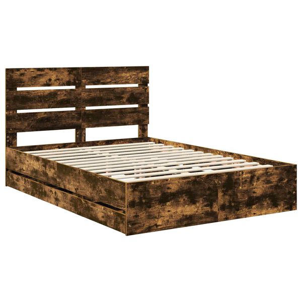 vidaXL Bed Frame with Drawer Smoked Oak 140 x 190 cm Engineer Wood