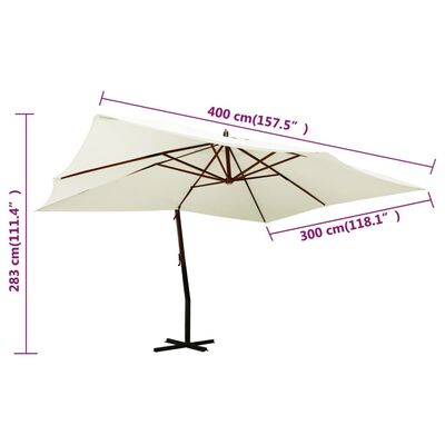 vidaXL Cantilever Umbrella with Wooden Pole 400x300 cm Sand White