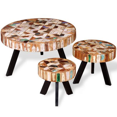 vidaXL Three Piece Coffee Table Set Solid Reclaimed Wood