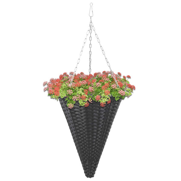 vidaXL Hanging Flower Baskets 2 pcs Poly Rattan Black