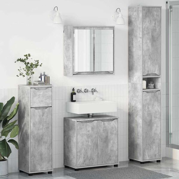 vidaXL Bathroom Furniture Set 4 pcs Concrete Grey Engineered Wood