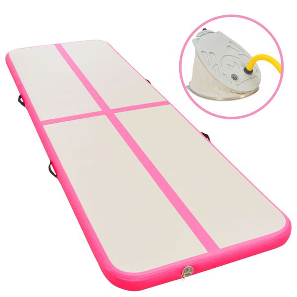 vidaXL Inflatable Gymnastics Mat with Pump 500x100x10 cm PVC Pink