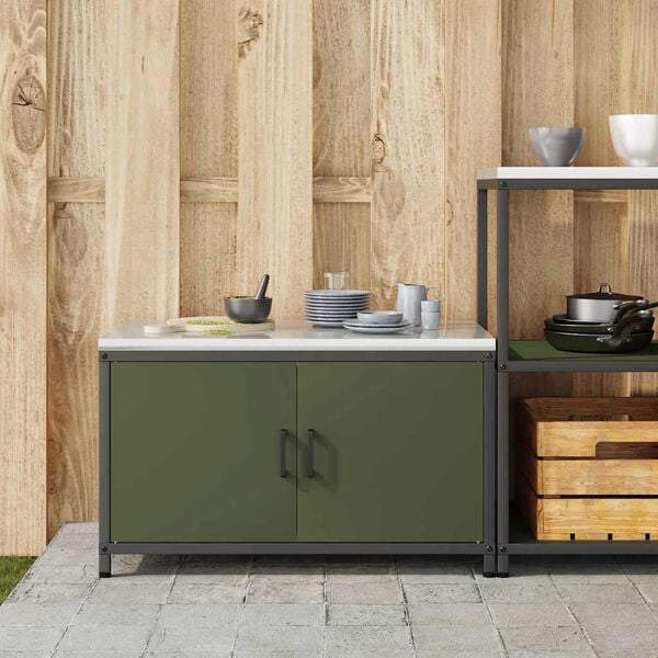 vidaXL Kitchen Storage with Shelf Olive Green 90 x 50 x 53 cm Steel