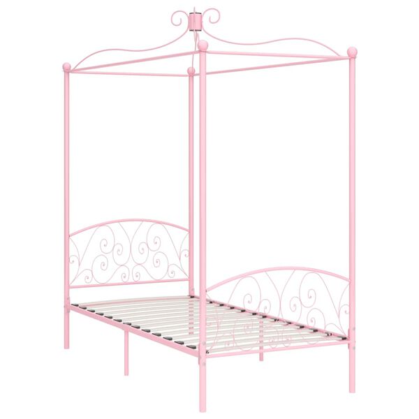 vidaXL Canopy Bed Frame without Mattress Pink Metal 90x200 cm