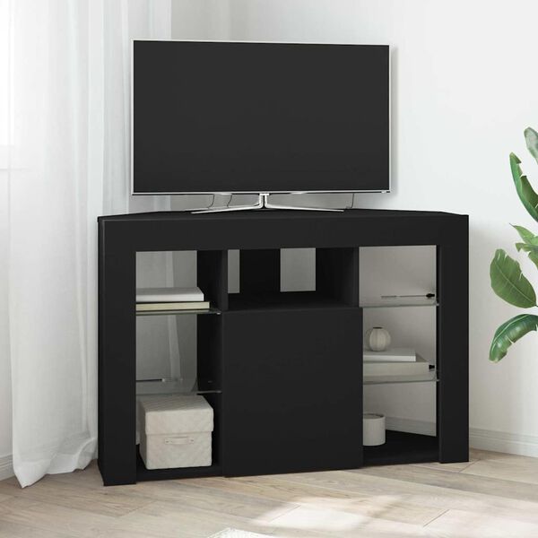 vidaXL Corner LED TV Cabinet Black 100x40x68cm Engineered Wood