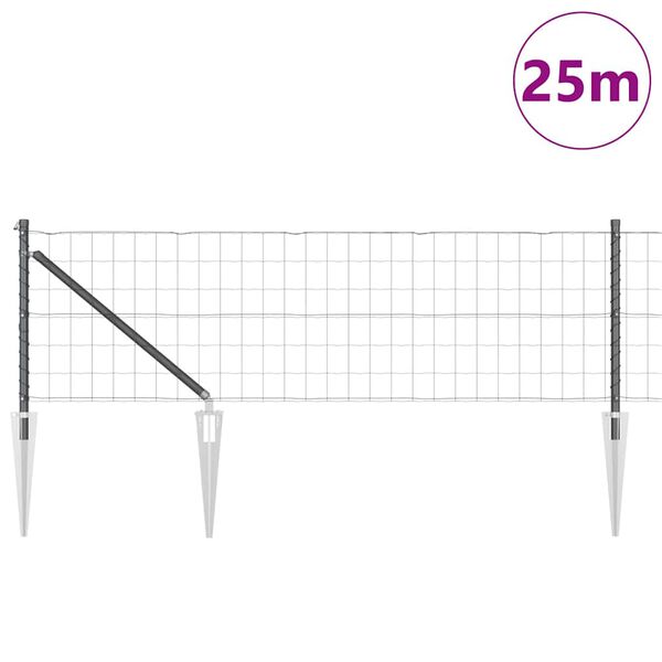 vidaXL Fence with Post Grey 0.6 x 25 m Steel and PVC