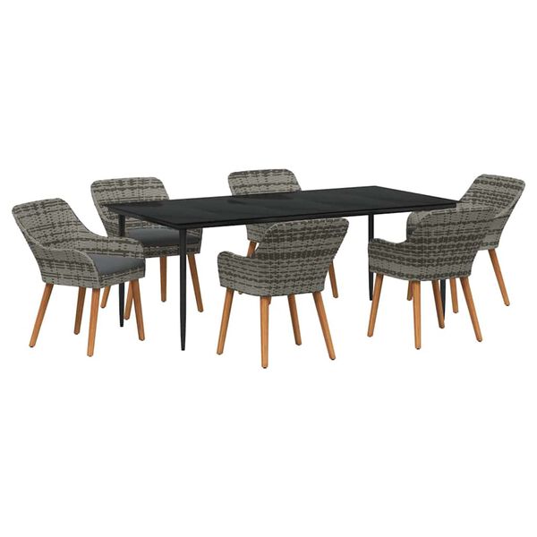 vidaXL Garden Dining Set with Cushion 7 pcs Grey Poly Rattan