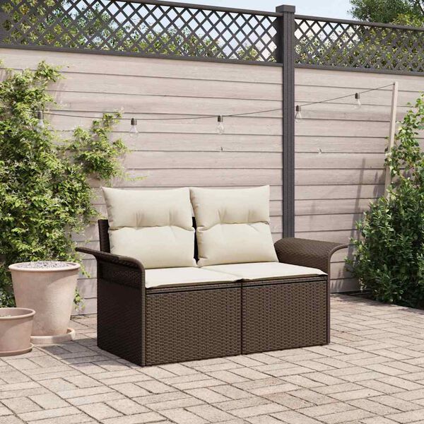 vidaXL Garden Sofa with Cushion Brown 141 x 62 x 69cm Poly Rattan