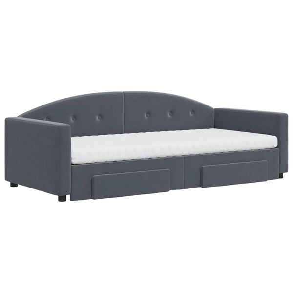 vidaXL Daybed with Trundle and Drawers Dark Grey 90x190 cm Velvet