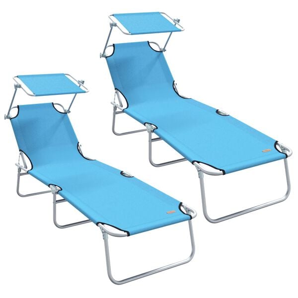 vidaXL Sun Lounger Folding 2-person 2 pcs Blue 58 x 188 x 77cm Fabric