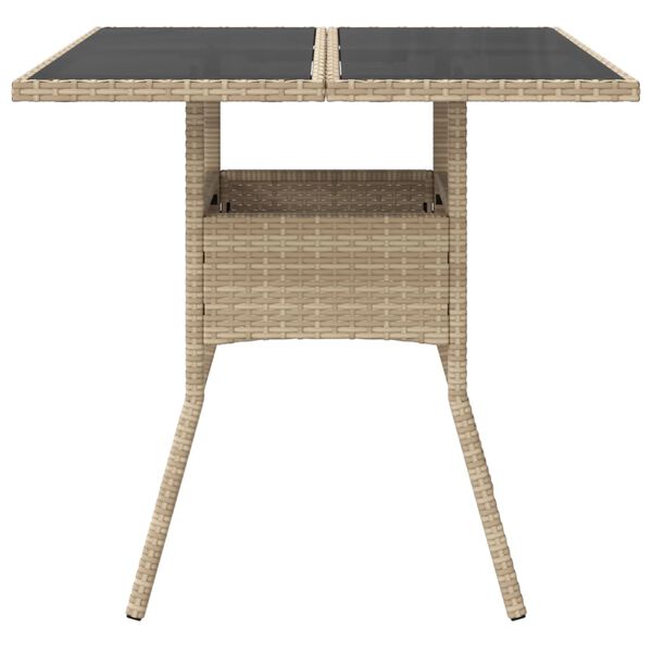 vidaXL Garden Table with Glass Top Beige 80x80x75 cm Poly Rattan