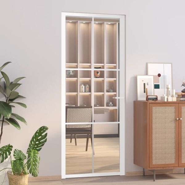 vidaXL Interior Door 83x201.5 cm White ESG Glass and Aluminium