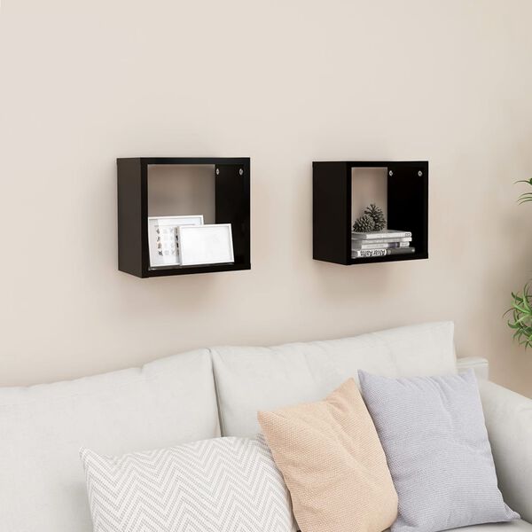 vidaXL Wall Cube Shelves 2 pcs Black 26x15x26 cm