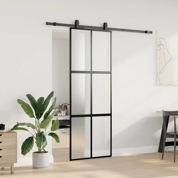 vidaXL Sliding Door with Hardware Set Black 76x205 cm Tempered Glass