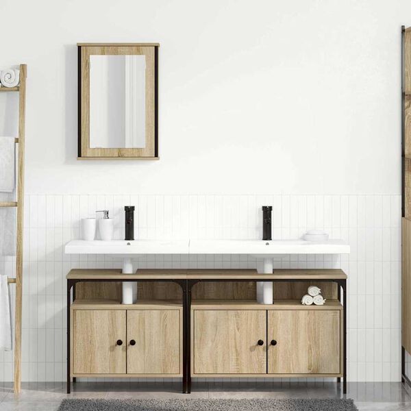 vidaXL Bathroom Furniture Set with Shelf 3 pcs Brown Engineered wood