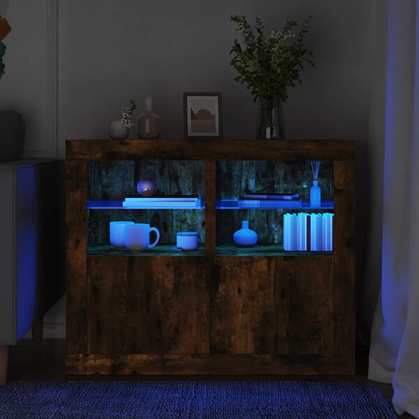 vidaXL Side Cabinets with LED Lights 2 pcs Smoked Oak Engineered Wood