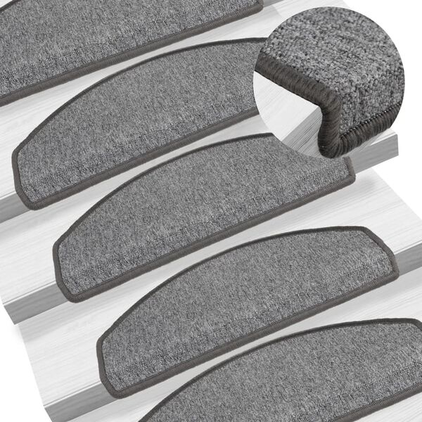 vidaXL Stair Mats 15 pcs 65x24x4 cm Dark Grey Half Round Large
